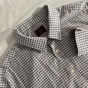 UNTUCKit Mens‎ Large Slim Fit Gray & White Gingham Long Sleeve Button Up Shirt